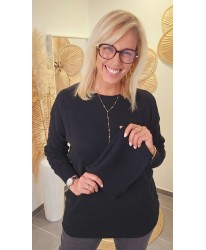 Pull Noir 2-en-1 Col Roulé Amovible - Lili