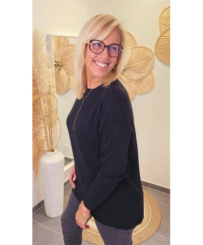 Pull Noir 2-en-1 Col Roulé Amovible - Lili