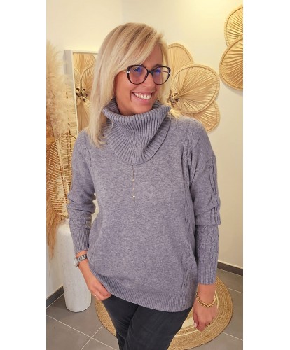 Pull Gris 2-en-1 Col Roulé Amovible - Lili