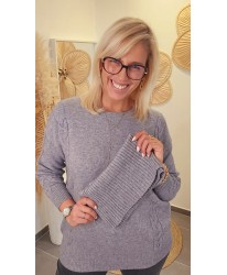 Pull Gris 2-en-1 Col Roulé Amovible - Lili