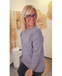 Pull Gris 2-en-1 Col Roulé Amovible - Lili