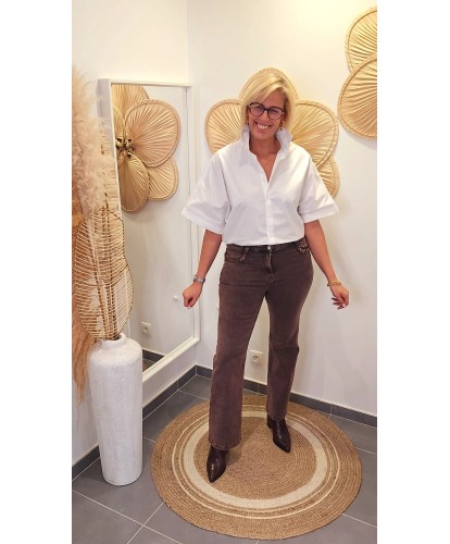 Jeans Droit Prune Délavé &...