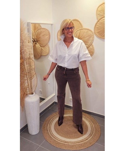 Jeans Droit Prune Délavé & Détails Tressés - Emilie