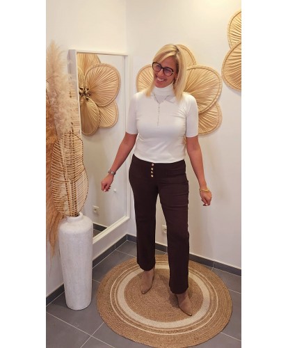 Jeans Chocolat Droite & Boutons Colorés - Faustine