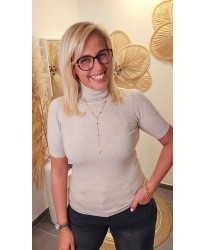 Pull Col Roulé Manches Courtes Beige - Laura