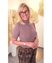 Pull Col Roulé Manches Courtes Taupe - Laura