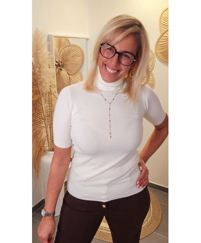 Pull Col Roulé Manches Courtes Ecru - Laura