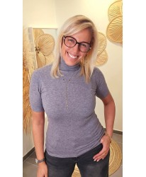 Pull Col Roulé Manches Courtes Gris - Laura