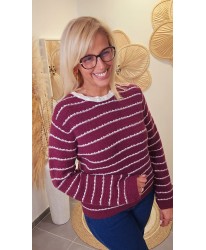 Pull Rayé Bordeaux & Détails Relief - Manon
