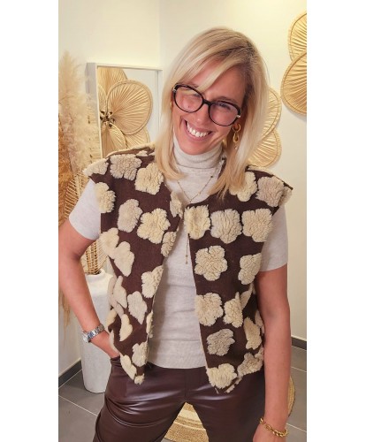 Gilet Sans Manches Patchwork Douillet Chocolat - Marie