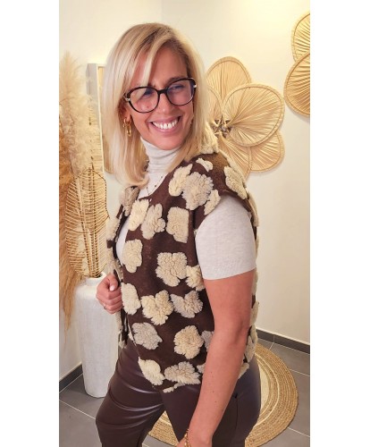 Gilet Sans Manches Patchwork Douillet Chocolat - Marie