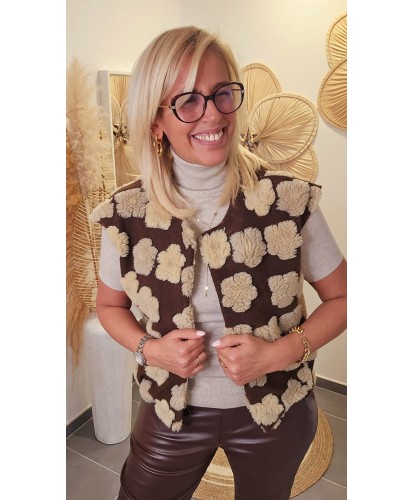 Gilet Sans Manches Patchwork Douillet Chocolat - Marie