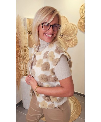 Gilet Sans Manches Patchwork Douillet Beige - Marie