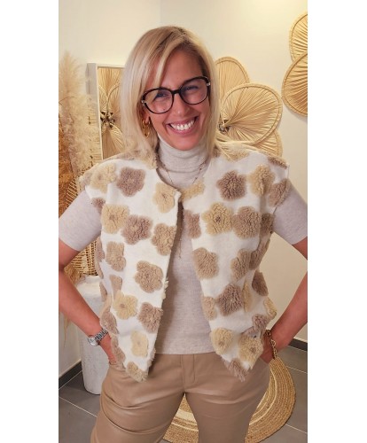 Gilet Sans Manches Patchwork Douillet Beige - Marie