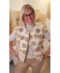Gilet Sans Manches Patchwork Douillet Beige - Marie