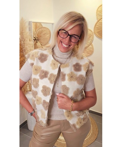 Gilet Sans Manches Patchwork Douillet Beige - Marie