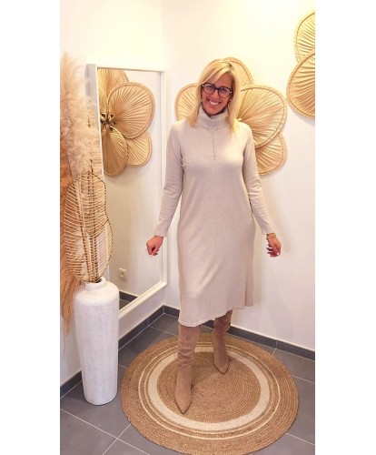 Robe Pull Col Montant Beige - Angele