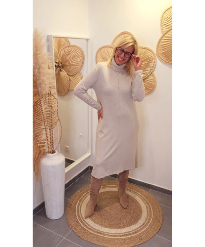 Robe Pull Col Montant Beige - Angele