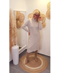 Robe Pull Col Montant Beige - Angele