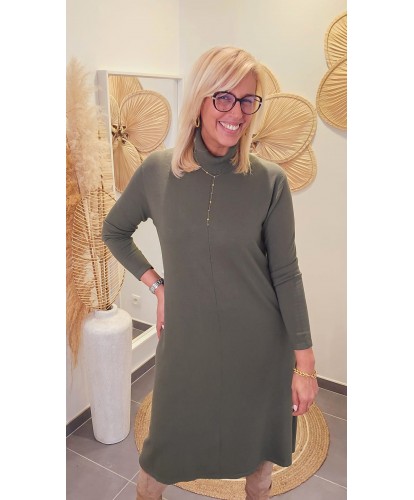 Robe Pull Col Montant Vert Olive - Angele