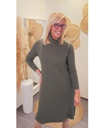 Robe Pull Col Montant Vert Olive - Angele
