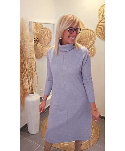 Robe Pull Col Montant Gris - Angele