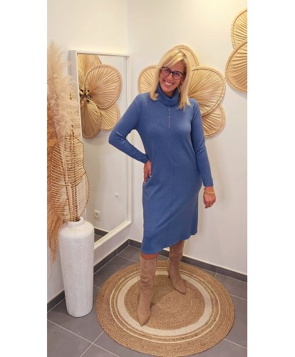 Robe Pull Col Montant Bleu Nuit - Angele