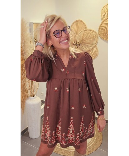 Robe Courte Bohème Broderies - Coline