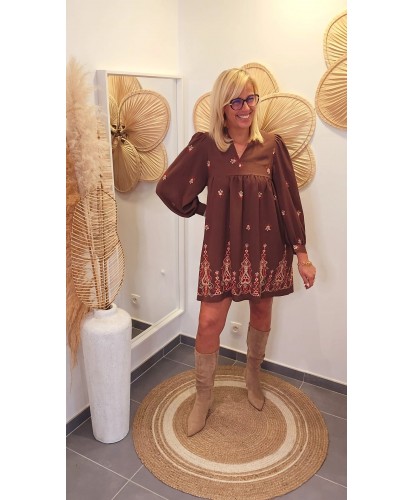 Robe Courte Bohème Broderies - Coline