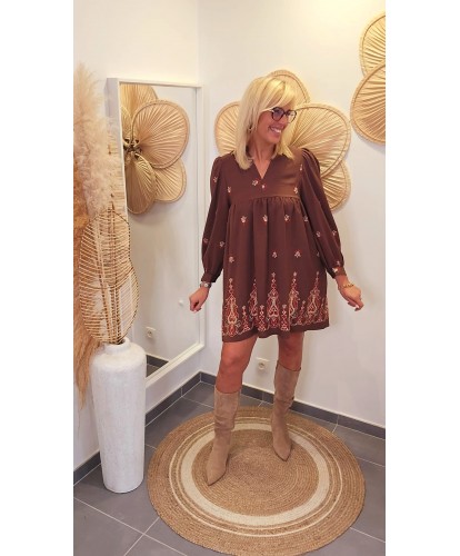 Robe Courte Bohème Broderies - Coline