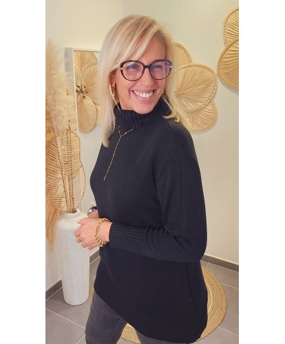 Pull Col Roulé Oversize Noir - Alma
