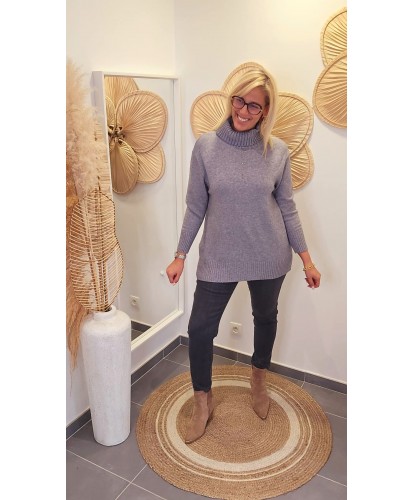 Pull Col Roulé Oversize Gris - Alma