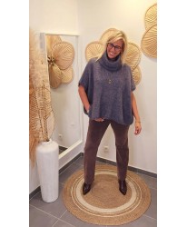 Pull Poncho Col Roulé Fluffy Kaki - Ava