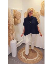 Pull Poncho Col Roulé Fluffy Bleu - Ava