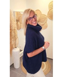 Pull Poncho Col Roulé Fluffy Bleu - Ava