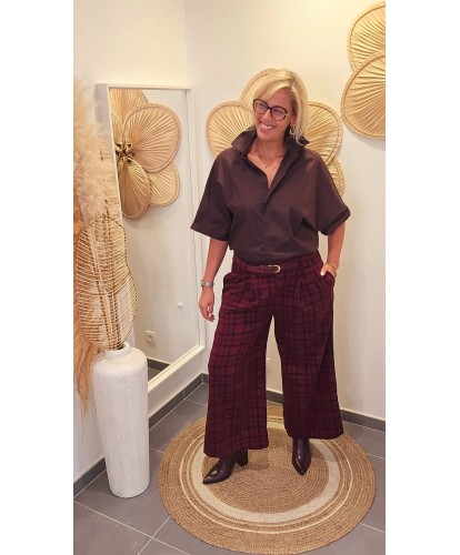 Pantalon Large à Carreaux & Bordeaux - Elodie