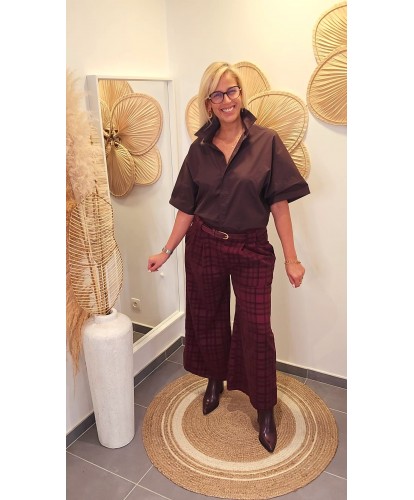 Pantalon Large à Carreaux & Bordeaux - Elodie