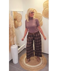 Pantalon Large à Carreaux & Chocolat - Elodie