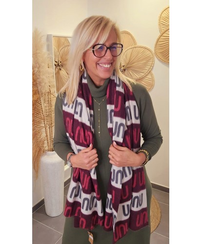 Écharpe Inspi Douce Motifs Géométriques Bordeaux