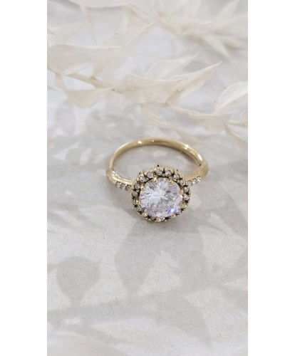 Bague Halo Dorée Acier Amovible Pierres Zircon