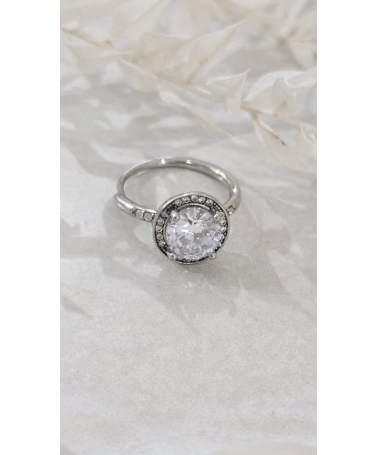 Bague Halo Argentée Acier Amovible Pierres Zircon