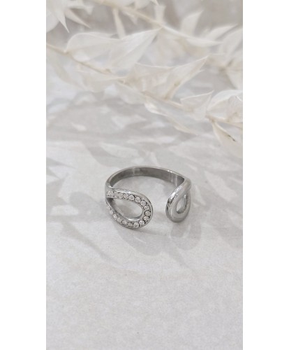 Bague Design Argentée Acier Amovible Pierres Zircon