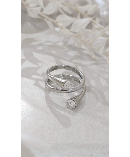 Bague Croisé Argentée Acier...