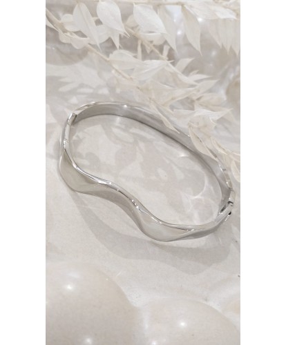 Bracelet Argenté Acier Design Vague & Fermeture Sécurisée