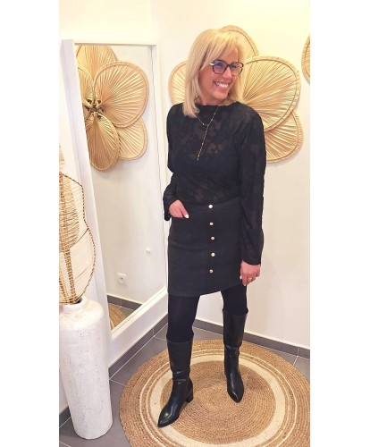 Jupe Noire Boutonnée - Ava