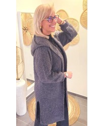 Gilet Gris à Capuche Maille Cocooning – Sarah