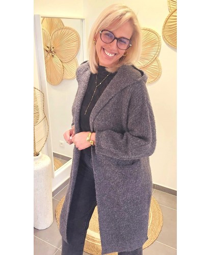 Gilet Gris à Capuche Maille...