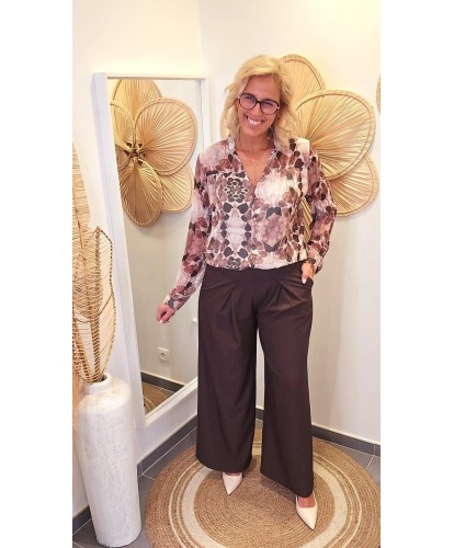 Pantalon Classique Chocolat Large Fluide - Clara