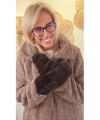 Moufles Chocolat Fausse Fourrure