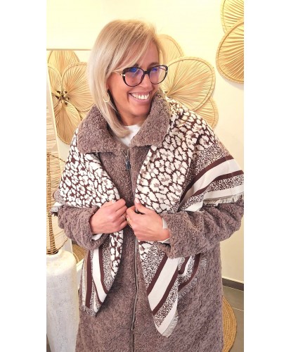 Écharpe Cachemire Chocolat Léopard Réversible